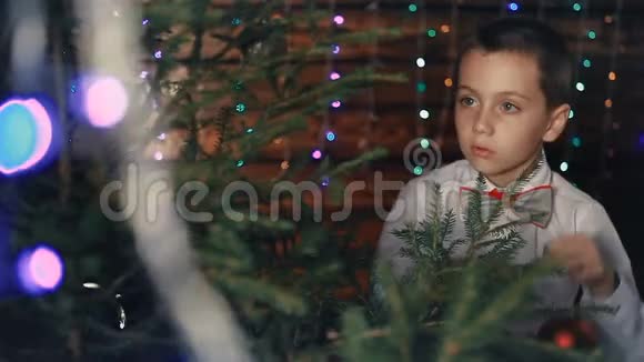 小男孩装饰圣诞树视频的预览图