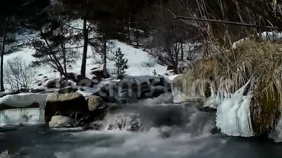 小瀑布山河在冬季天气视频的预览图