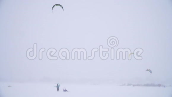 冬天的雪在冬天的田野上飞舞大雪视频的预览图