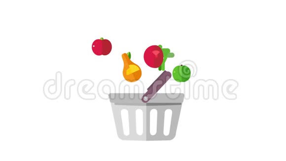 装满水果和蔬菜的购物篮2D透明动画视频的预览图
