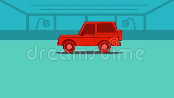 2D动画片红色汽车开进来非裔美国人和高加索人的手在前景上颤抖销售标志出现视频的预览图
