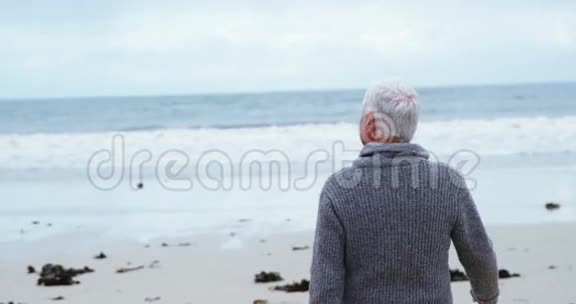 在海滩上散步的老人视频的预览图