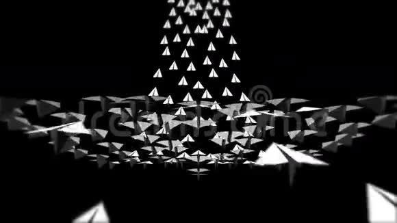 折纸飞机飞行黑色背景上流动白纸平面动画创新理念商业邮件手工制作的p视频的预览图