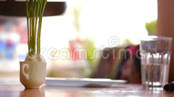 桌子上的小罐子里的大蒜滑块多莉日落近距离射击视频的预览图