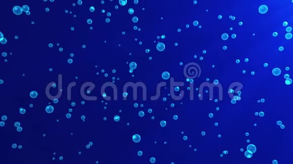 抽象旋转粒子的黑暗背景角落里的蓝光蓝色球体气泡视频的预览图