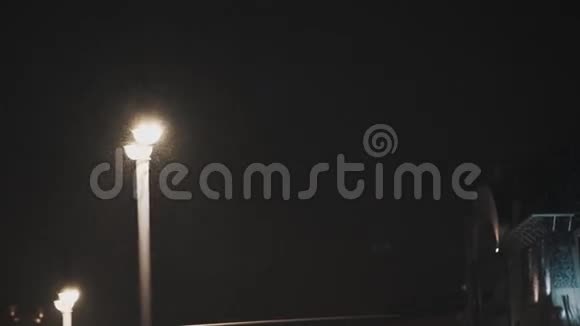 夜间在大雪中工作的城市路灯视频的预览图