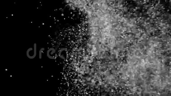 在黑色背景上以细小尘埃圆形白色的形式对运动中的粒子进行动画制作视频的预览图