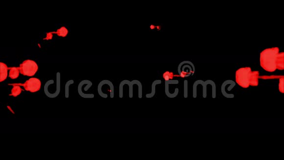 淀粉红色墨水滴在黑色背景上以达到效果三维渲染体素图形计算机模拟29视频的预览图