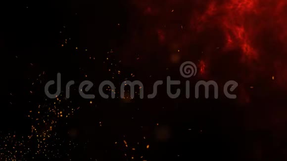 美丽的抽象无缝循环背景燃烧的红色火花从火中升起橙色发光的飞行粒子视频的预览图