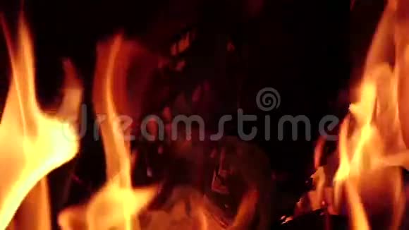 夜间营火中的热煤在缓慢运动视频的预览图