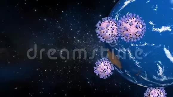 冠状病毒covid19围绕地球旋转3D动画黑色背景视频的预览图
