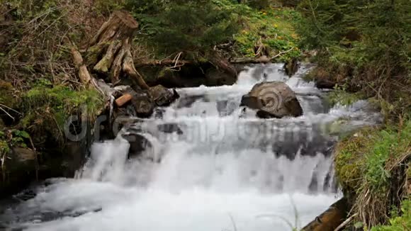 小山河流过岩石视频的预览图