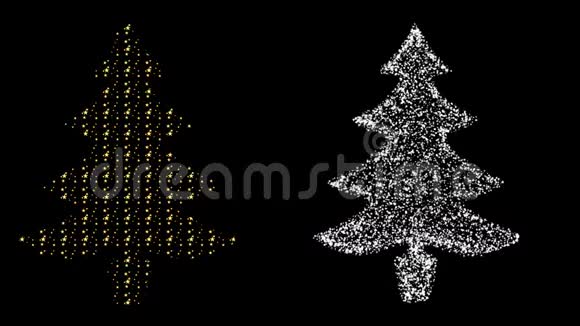 金色的星星和闪烁的星星以黑色背景的圣诞树的形状出现视频的预览图