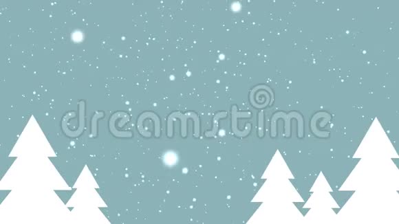 雪花白色的雪花慢慢地飘落在蓝色背景上的圣诞树上圣诞节冬天或新年模板视频的预览图