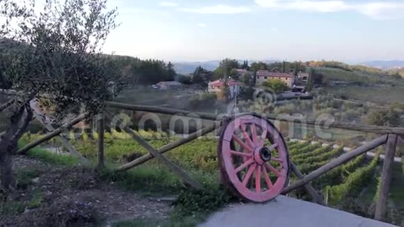 日落时分从意大利葡萄园的山丘和山谷眺望美景视频的预览图