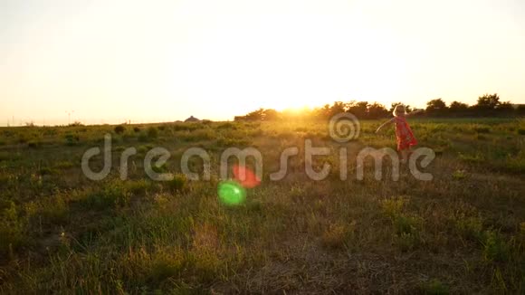 那个女孩在夕阳的光线下在田野里旋转视频的预览图
