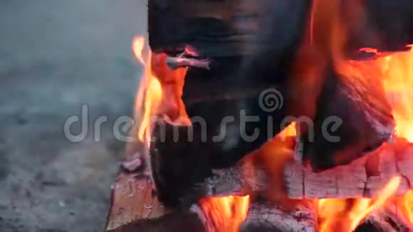 一堆燃烧在篝火上的木头视频的预览图