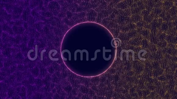 在橙色和紫色颗粒的表面有一个圆形的框架不断运动的粒子拍的录像视频的预览图