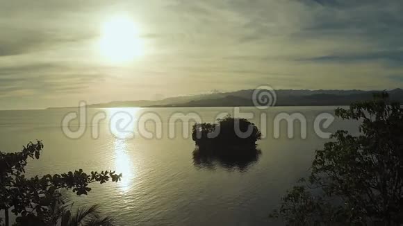 美丽的日落在大海和树木的背景下菲律宾视频的预览图