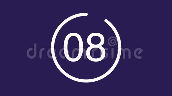 数字倒计时计时器在白色圆圈10秒的紫色背景视频的预览图