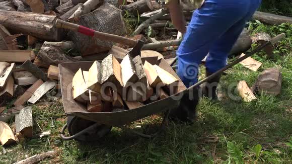 男村民负载砍柴柴斧到锈车4K视频的预览图