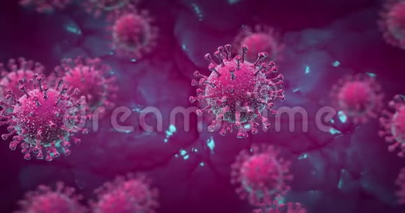 在紫罗兰生物空间中旋转冠状病毒元素视频的预览图