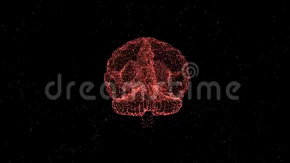 关闭由漂浮在黑色背景上的红色闪光粒子形成的人脑视频视频的预览图