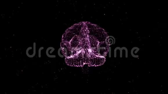 黑色背景上悬浮的发光粒子的紫色大脑形状连接视频的预览图