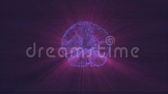 数字大脑由漂浮在黑色空间中的光束粒子和照明紫色光组成视频的预览图