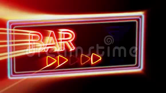 酒吧闪耀着五颜六色的霓虹灯板背景视频的预览图