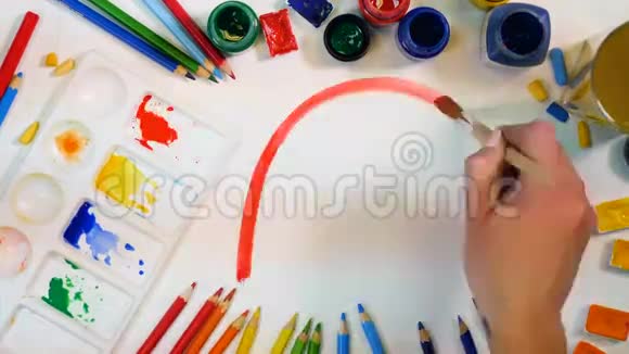 彩虹背景艺术家手绘彩虹俯视图视频的预览图