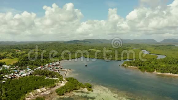 鸟瞰该镇在红树林菲律宾西亚高视频的预览图