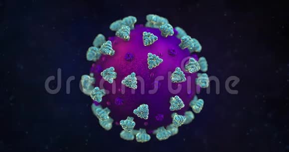 冠状病毒3D模型在黑暗空间中旋转周围有粒子视频的预览图