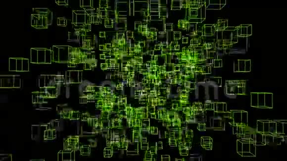 抽象数字技术背景的大绿色3D盒移动在黑色或深色渐变颜色视频的预览图