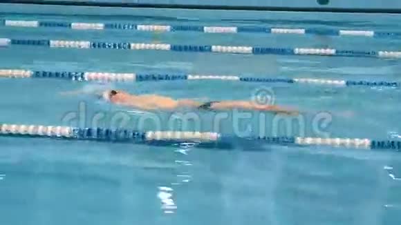 专业游泳运动员在帽式呼吸表演蝶泳视频的预览图