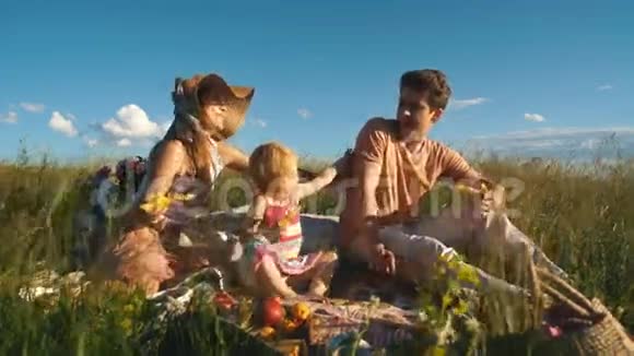 一家人在野餐时吃菠萝视频的预览图