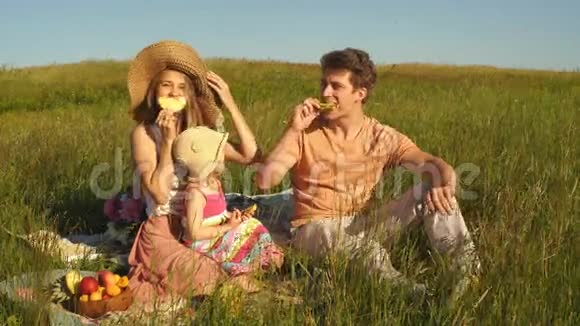 一家人在野餐时吃菠萝视频的预览图
