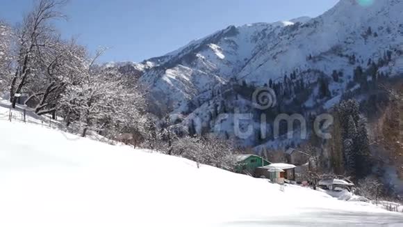 全景乡村冬季降雪视频的预览图