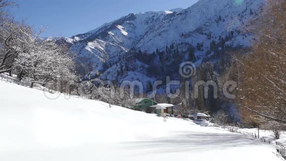 时光流逝乡村冬天降雪视频的预览图