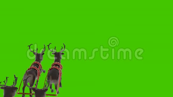 圣诞老人和驯鹿坐在圣诞雪橇上在绿色屏幕前动画视频的预览图