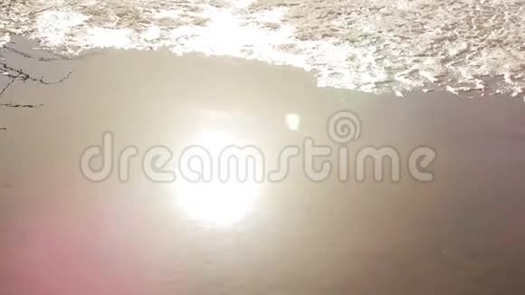 阳光反射在河里冰正在河上融化春天视频的预览图