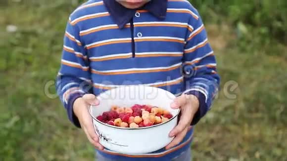 吃新鲜浆果的男孩视频的预览图