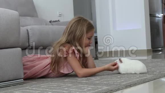可爱的小女孩和豚鼠视频的预览图