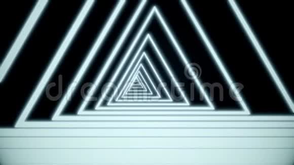 计算机生成的抽象霓虹灯三角隧道包括在黑色背景上以红色移动的生动线条3D视频的预览图