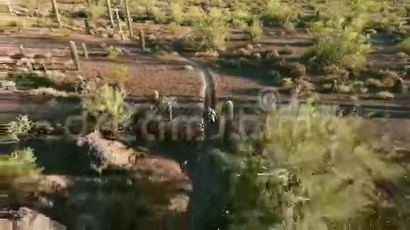 Biker在西南沙漠小径上的空中射击视频的预览图