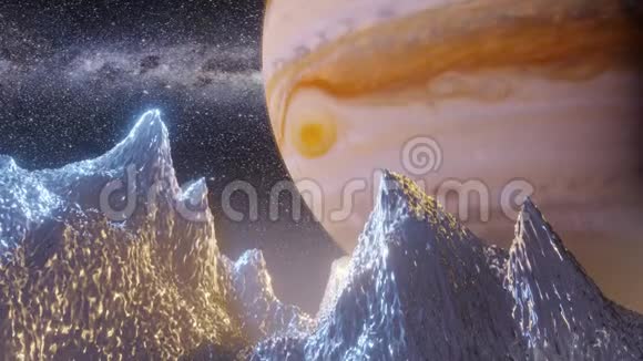 彗星飞过木星冰月景观视频的预览图