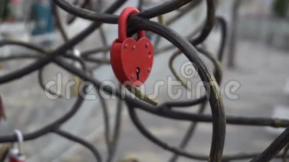 心脏的锁挂在金属人造树爱好者身上视频的预览图