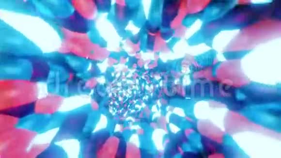 抽象的金属走廊和发光的霓虹灯球无缝4K循环动画多色视频的预览图