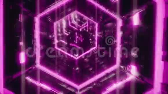 计算机生成的镜面多面体通过六边形隧道运动的抽象背景视频的预览图