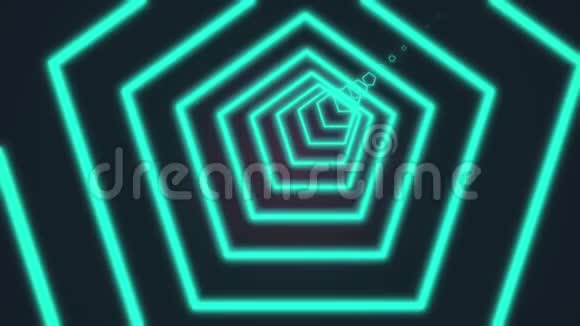 摘要五角大楼隧道由闪亮的绿色霓虹灯线组成黑色背景未来主义霓虹灯隧道装载3d视频的预览图